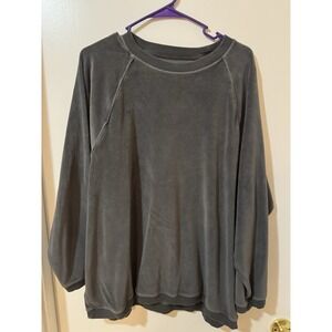Aerie Velour Gray Pullover Sweatshirt Crew Neck Raglan Sleeve Women's Size M